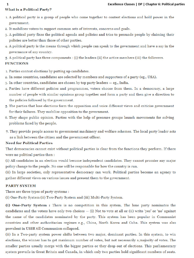 CH 6 - DP - Political Parties | PDF