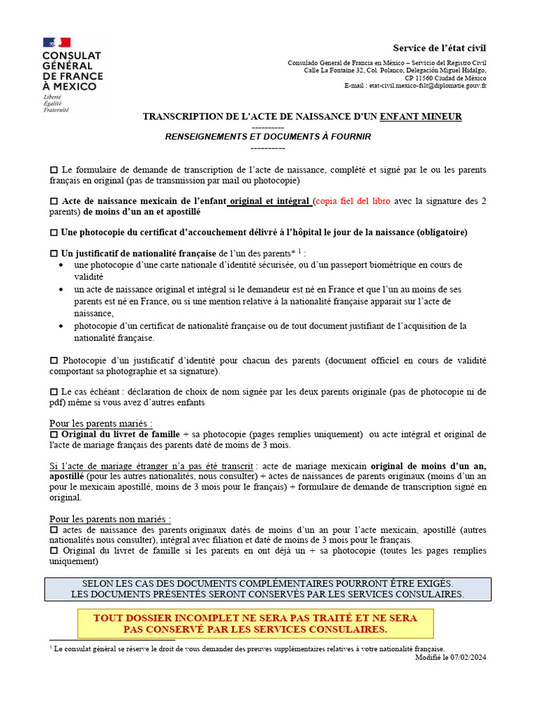 Transcription acte de naissance mineur | PDF | Certificat de naissance ...