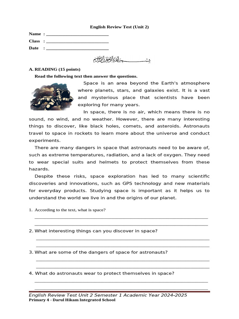 English Review Test Unit 2 Overview | PDF | Outer Space | Planets