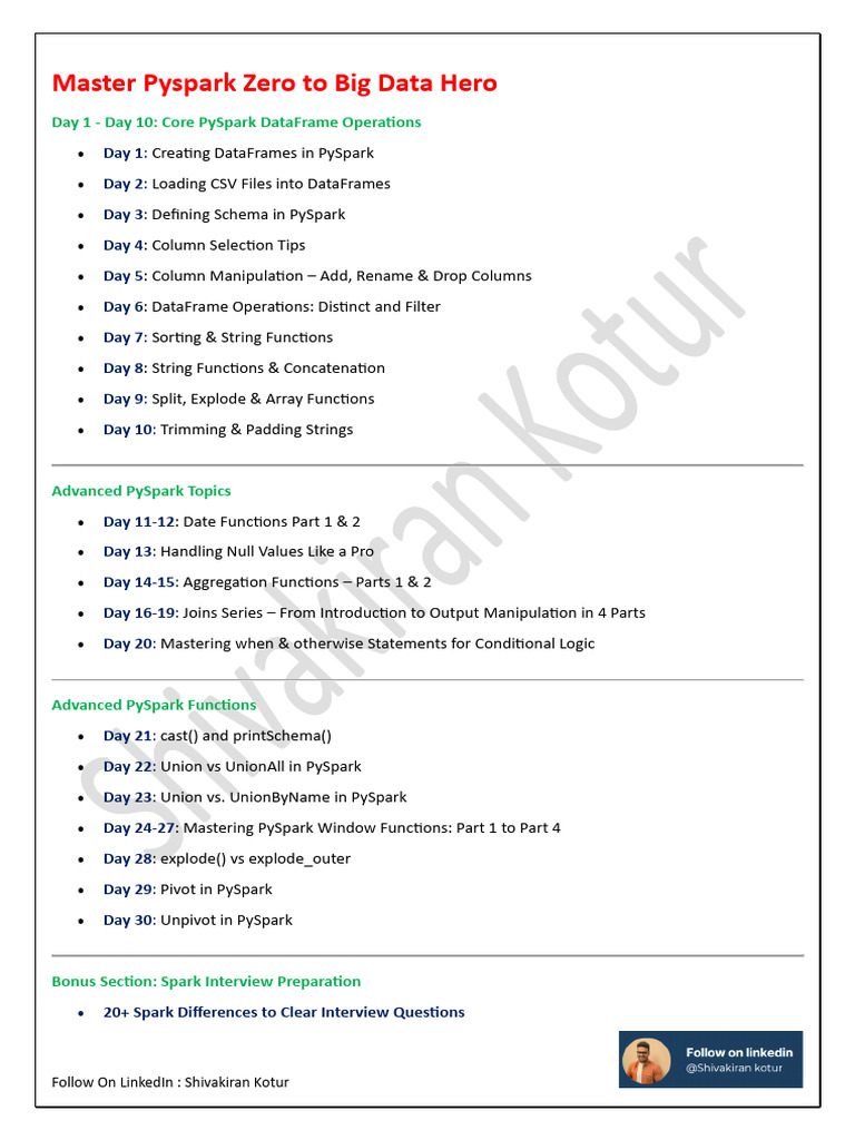 Master PySpark: DataFrame Operations Guide | PDF | Comma Separated ...