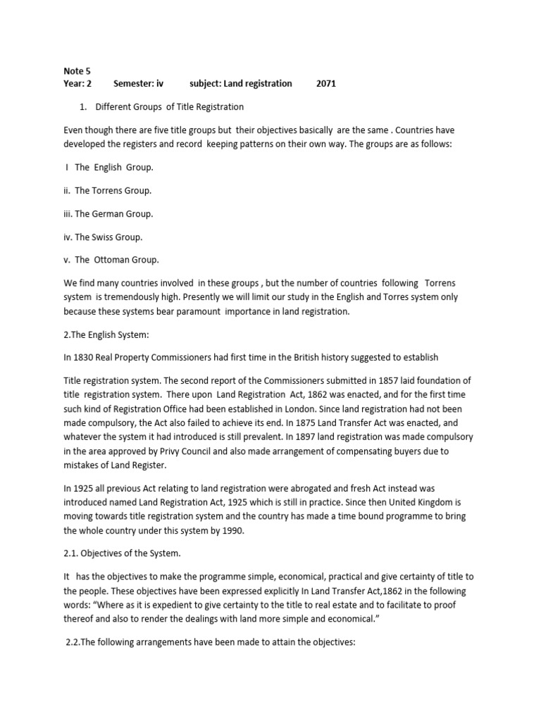 Land Registration Systems Overview | PDF | Conveyancing | Deed