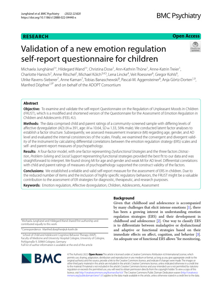 Validation of A New Emotion Regulation Self-Report | PDF | Attention ...