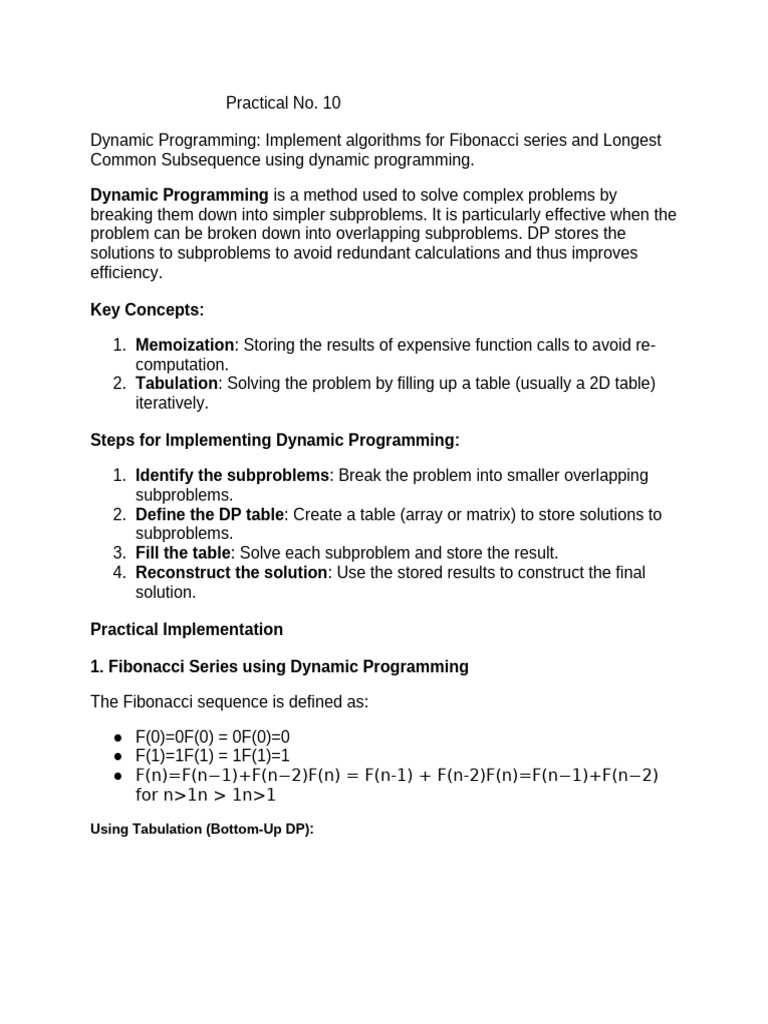 Practical No.10 Dynamic Programming - Implement Algorithms For ...