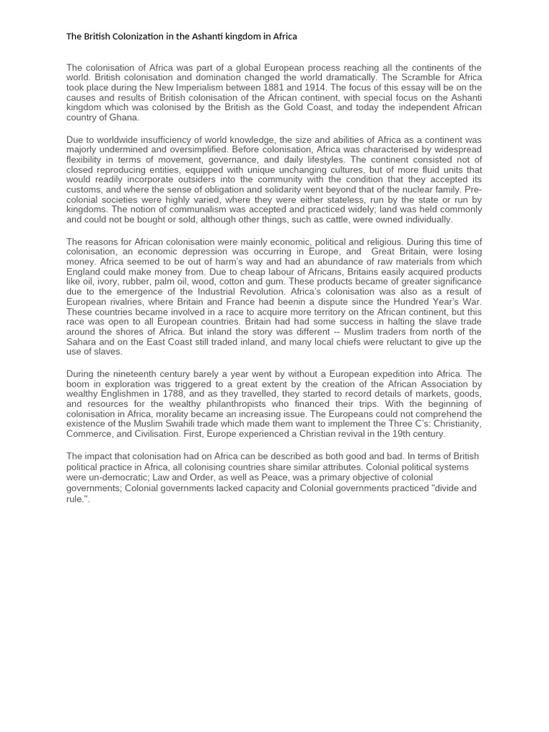 British Colonization of the Ashanti Kingdom | PDF | Africa | Colonialism