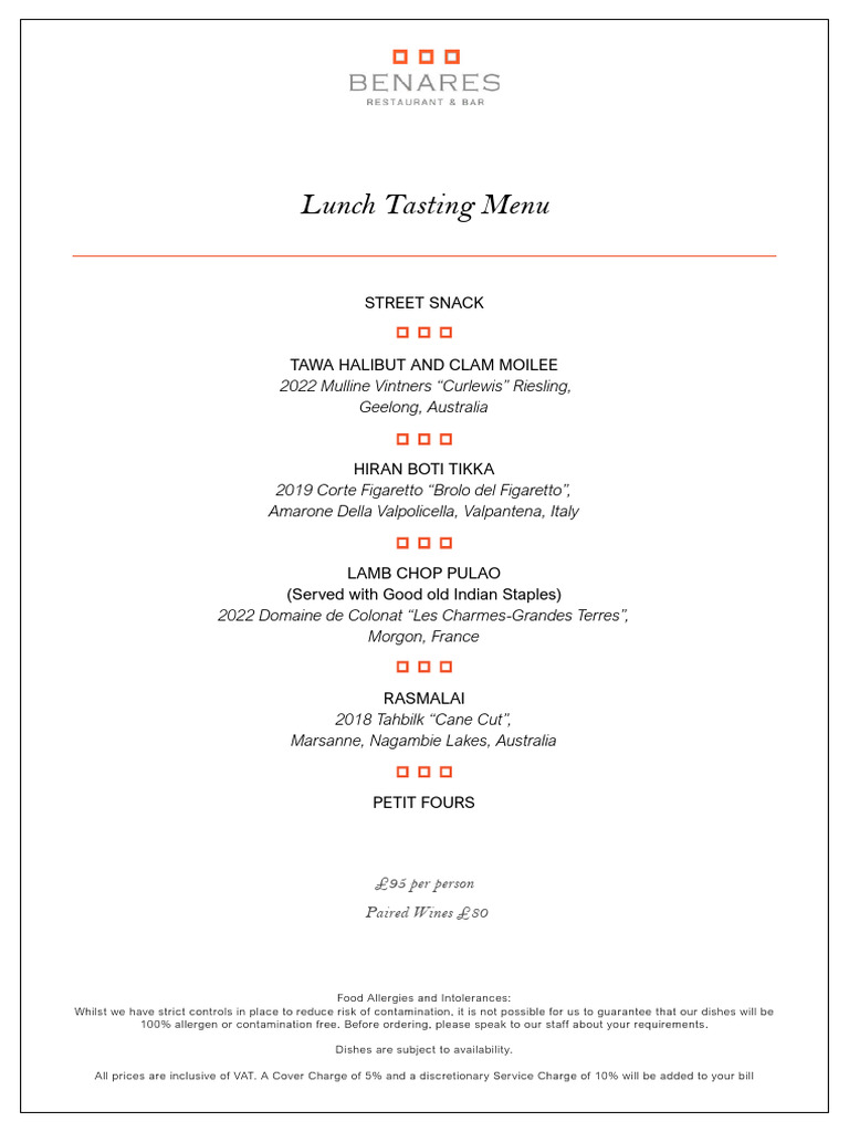 Lunch Tasting Menu with Wine Pairings | PDF
