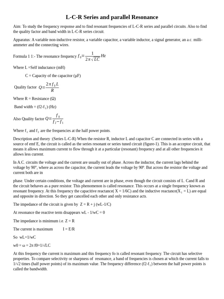 L-C-R Circuit Resonance Analysis | PDF | Computer Engineering ...