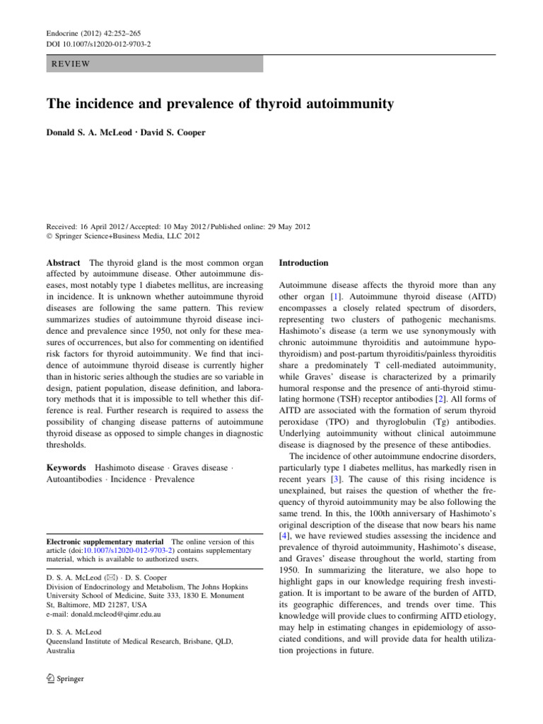 Thyroid Autoimmunity: Incidence & Prevalence | PDF | Hypothyroidism ...