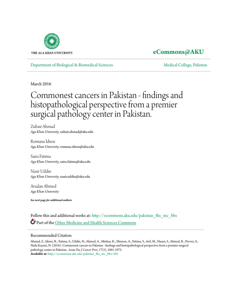 Commonest Cancers in Pakistan - Findings and Histopathological Pe | PDF ...