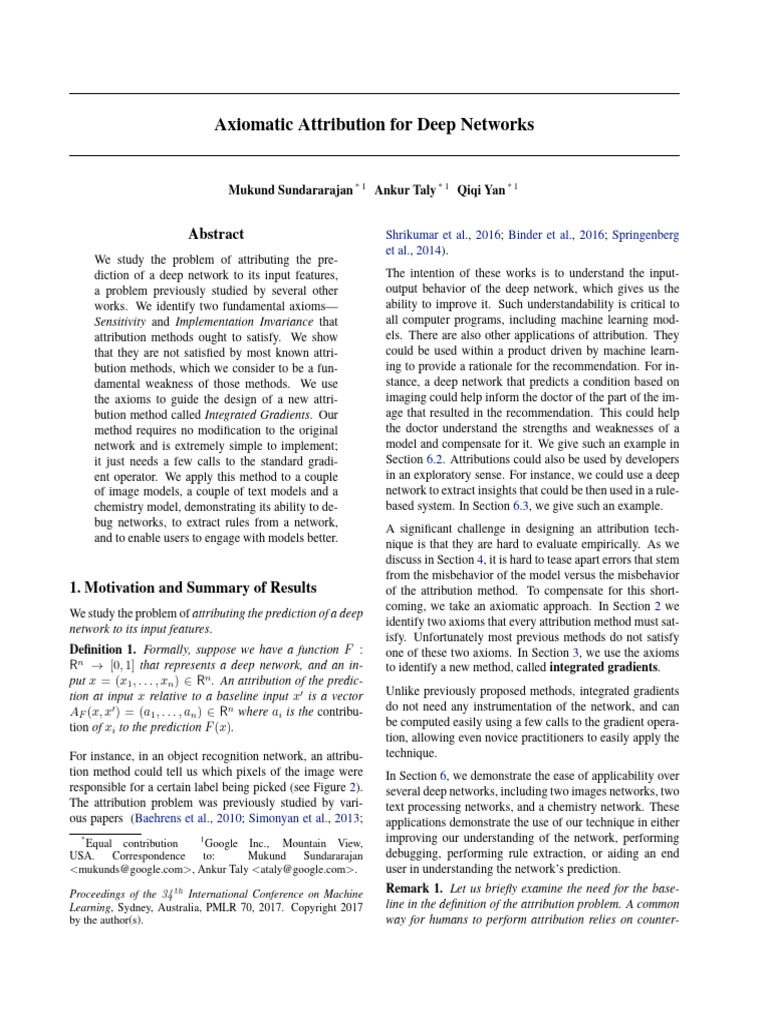 Axiomatic Attribution For Deep Networks | PDF | Function (Mathematics ...
