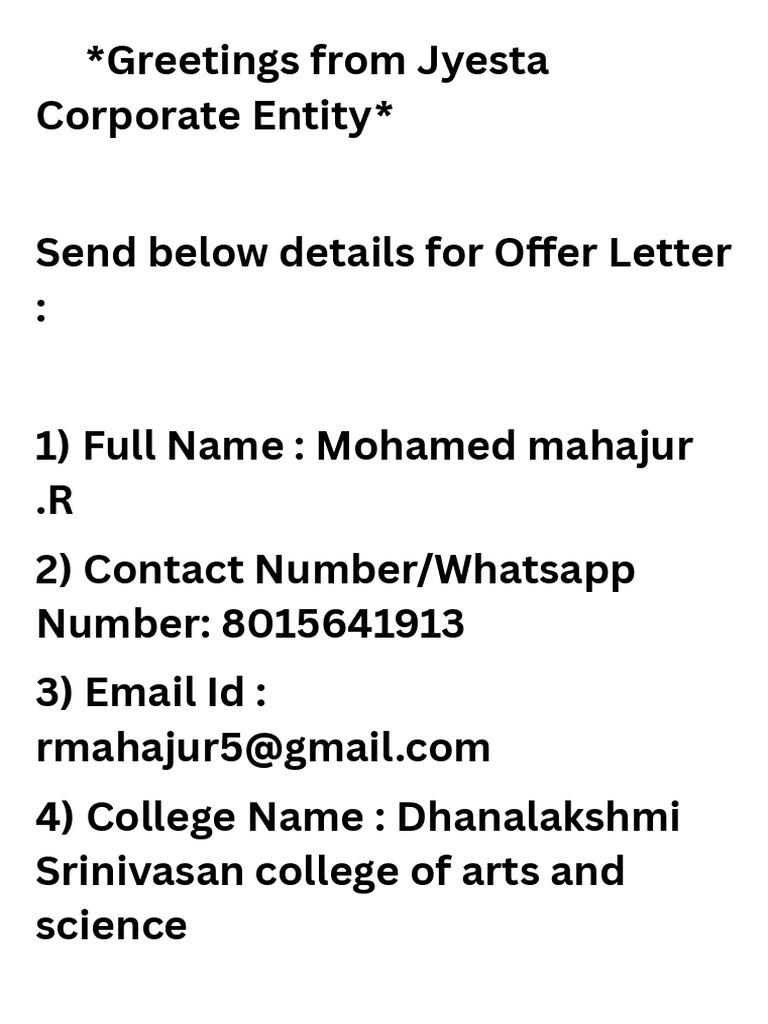 Jyesta Offer Letter Details Form PDF