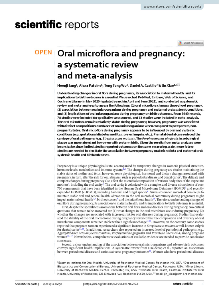 Oral Microflora Changes in Pregnancy | PDF | Systematic Review ...