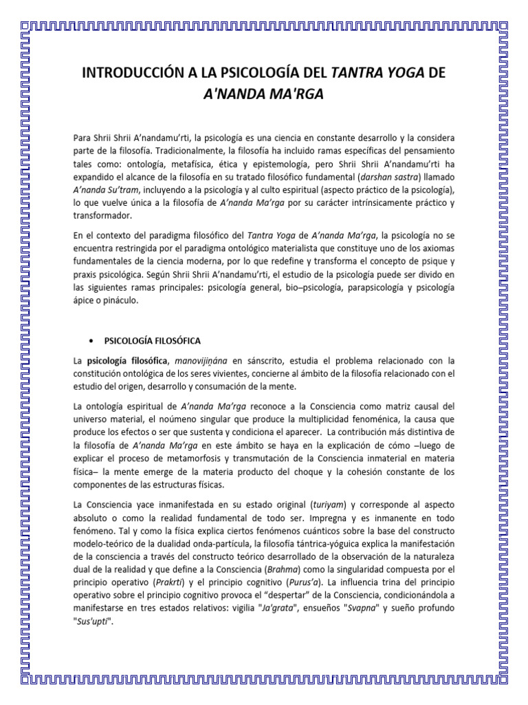 Psicología del Tantra Yoga en A’nanda Ma’rga | PDF | Sicología | Mente