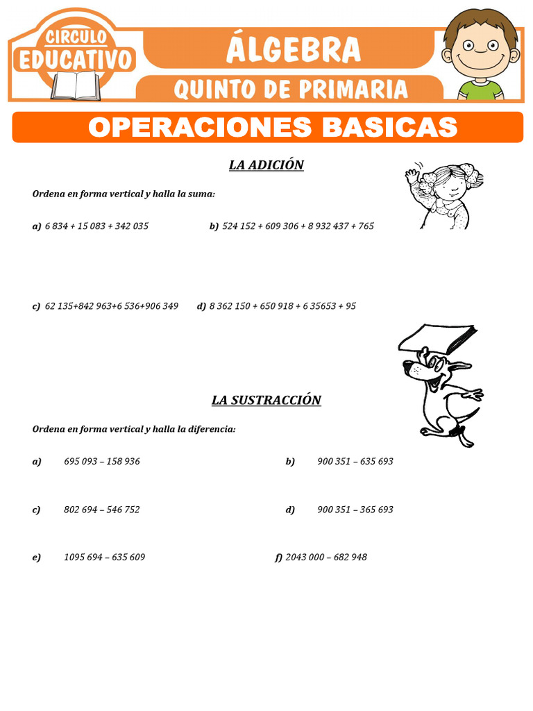 Operaciones Básicas para Quinto Grado | PDF | Álgebra abstracta ...