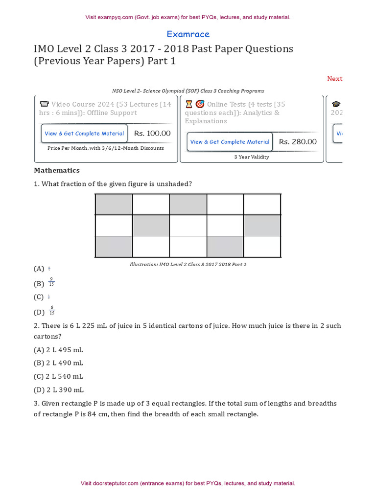 IMO Level 2 Class 3 2017 2018 Part 1 | PDF