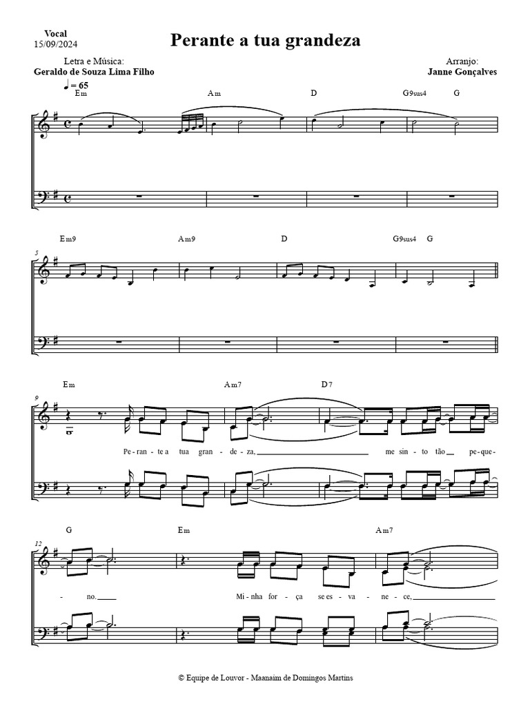 Letra e Partitura: Perante a Tua Grandeza | PDF