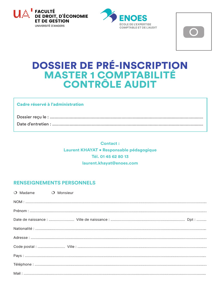 Dossier de pré-inscription Master 1 CCA | PDF