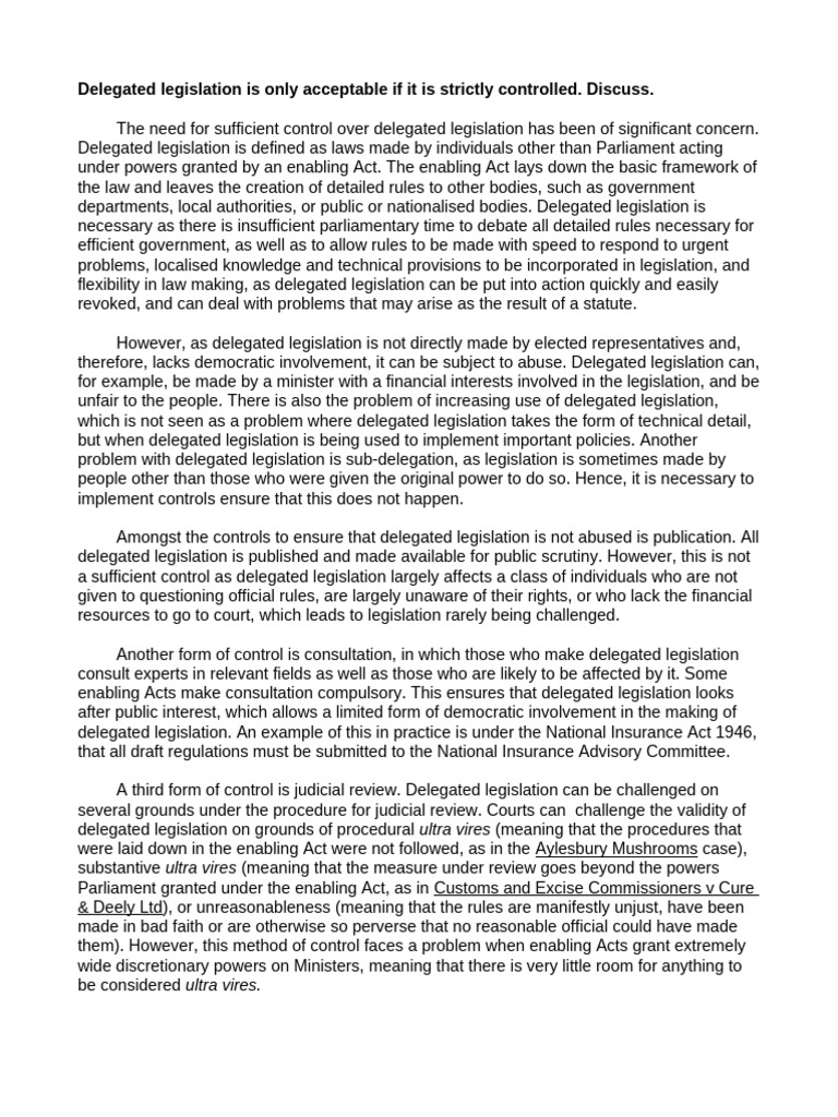 Delegated Legislation Is Only Acceptable If It Is Strictly Controlled ...