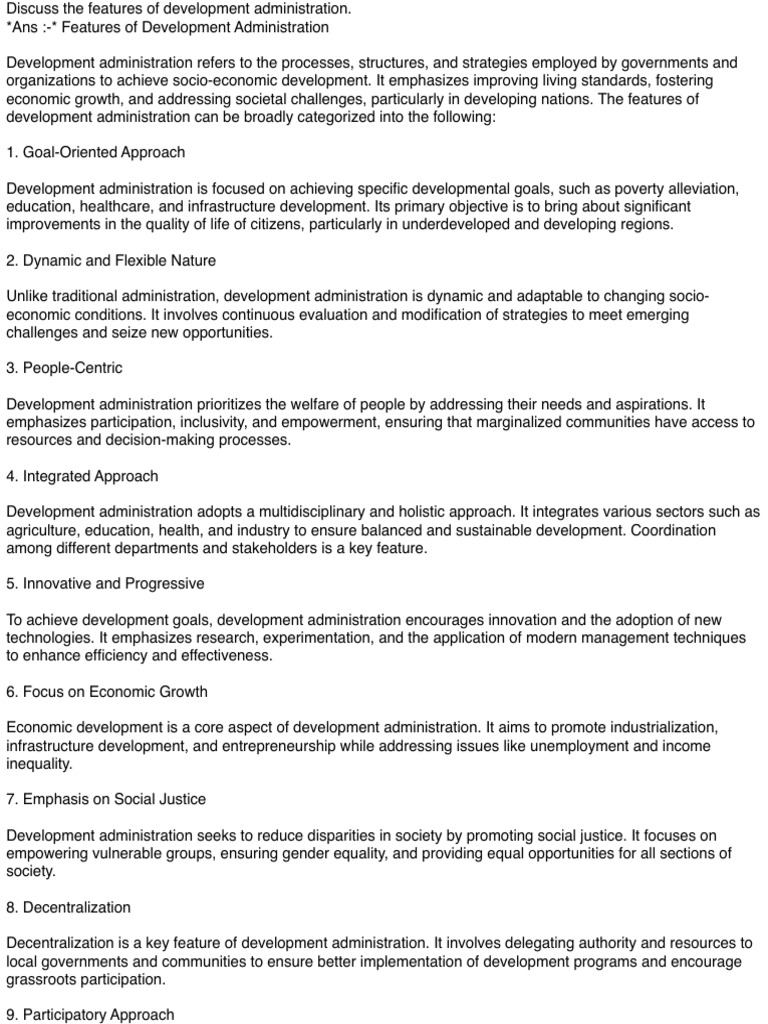 Key Features of Development Administration | PDF | Poverty Reduction ...