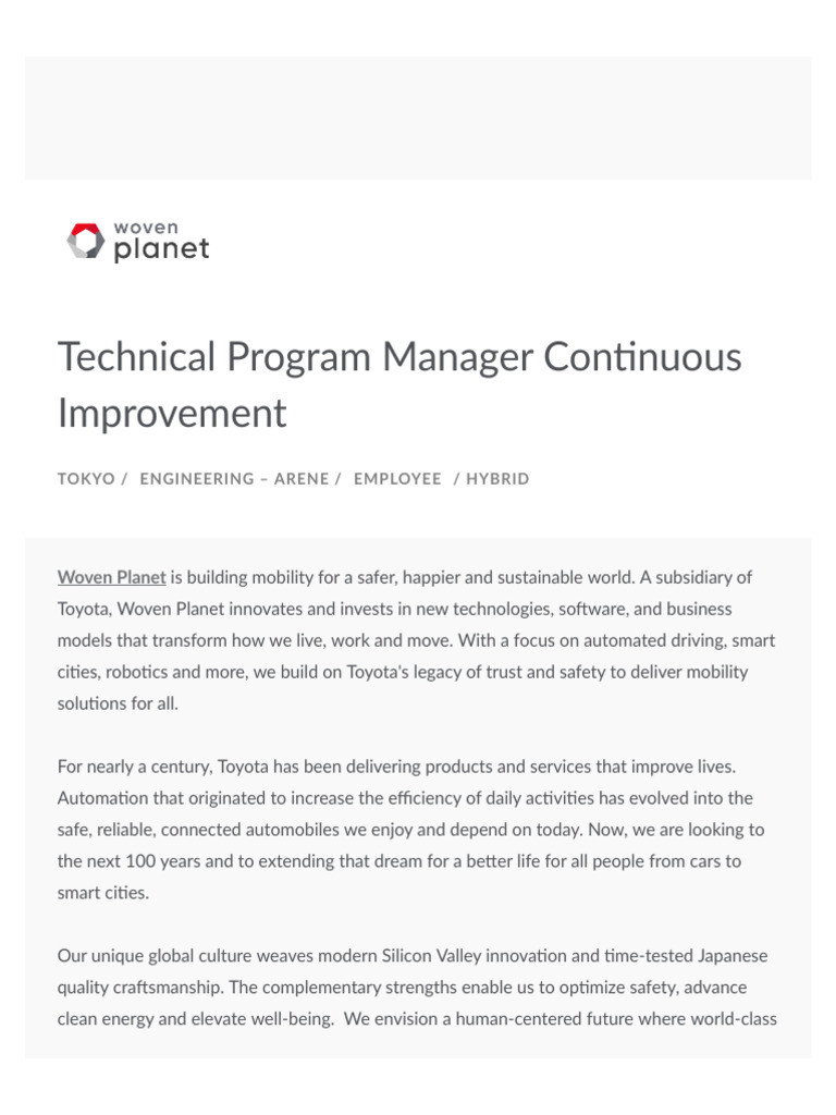 Woven Planet - Technical Program Manager Continuo | PDF | Employment ...