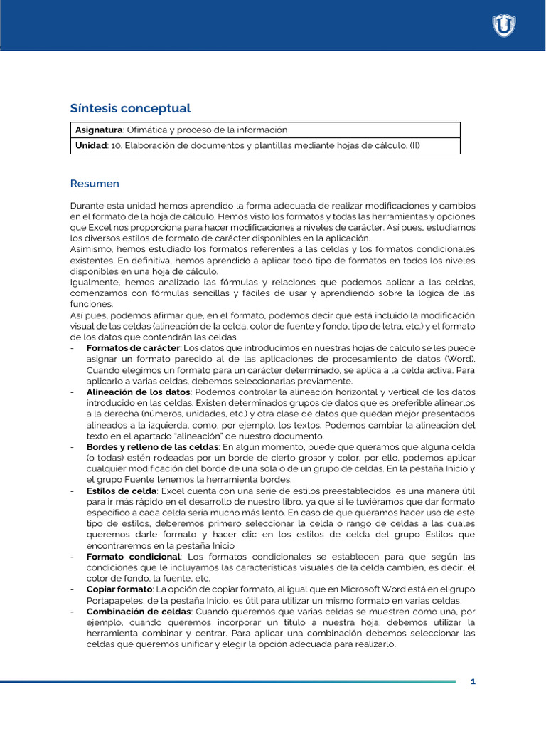 U10 RESUMEN Elaboración de Documentos y Plantillas Mediante Hojas de ...