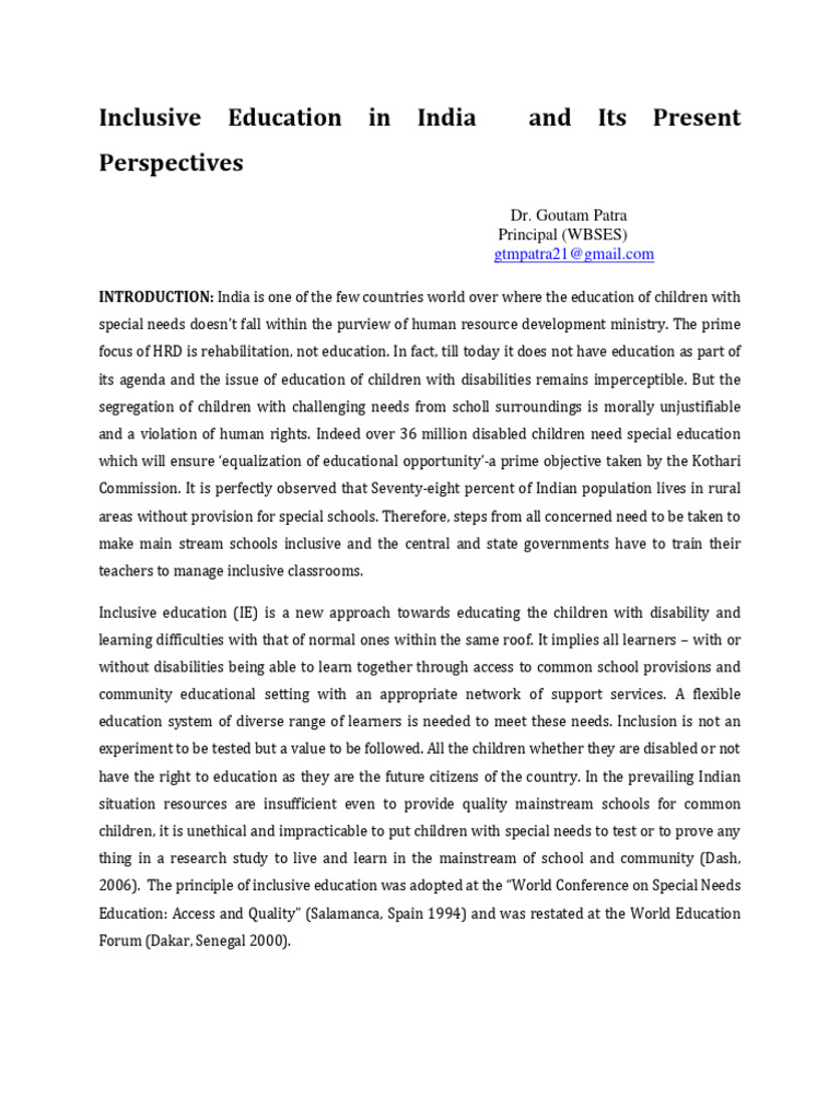 Inclusive Education in India: Current Insights | PDF | Special ...