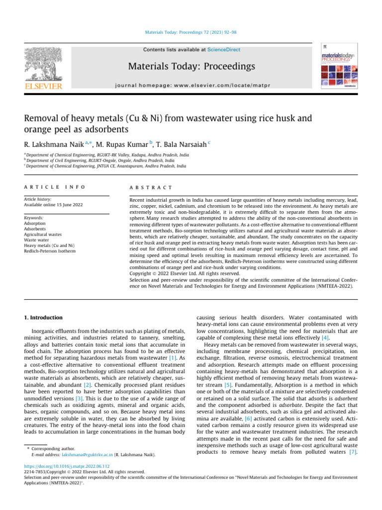 Removal of Heavy Metals Cu Amp Ni From Wastewater U 2023 Materials ...