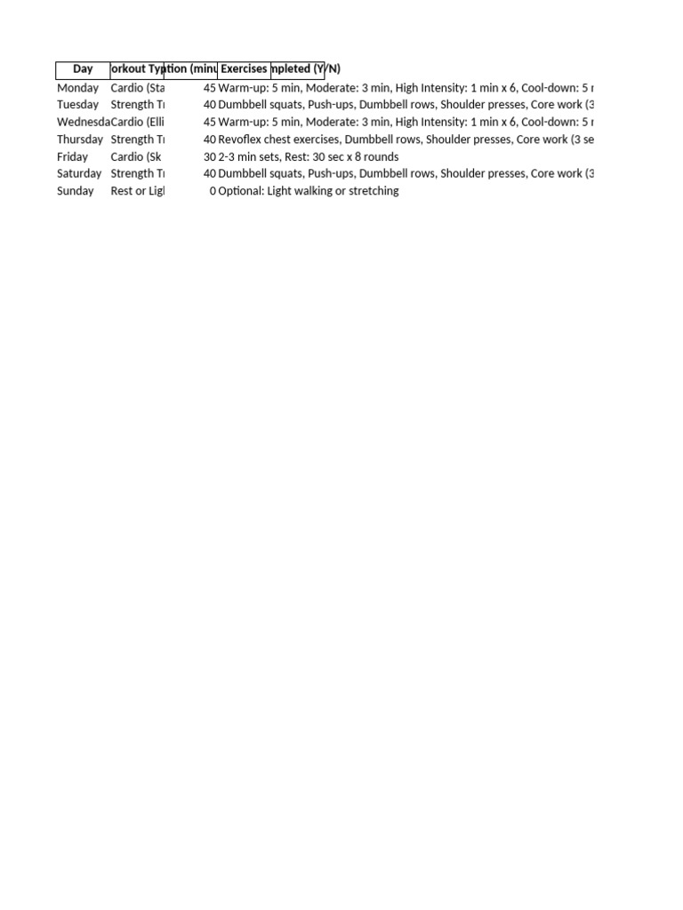 Exercise Plan Checklist | PDF