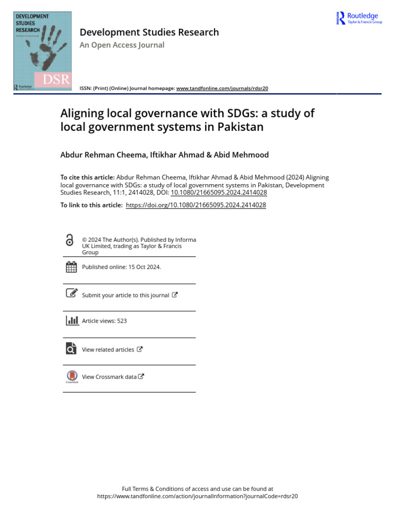 Local Governance and SDGs in Pakistan | PDF | Sustainability | Governance