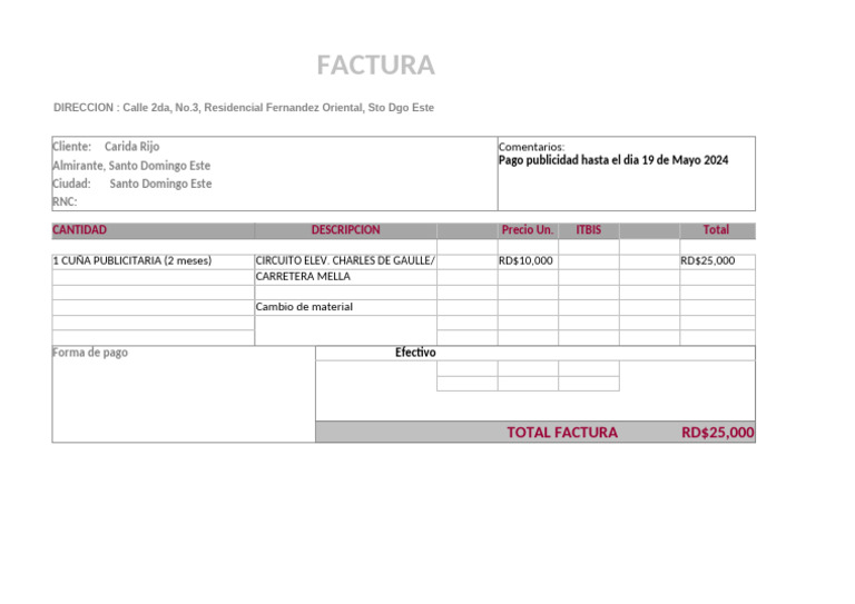 Factura Carida Rijo | PDF