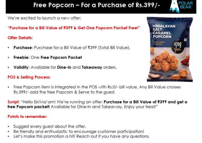 Free Popcorn with ₹399 Purchase | PDF