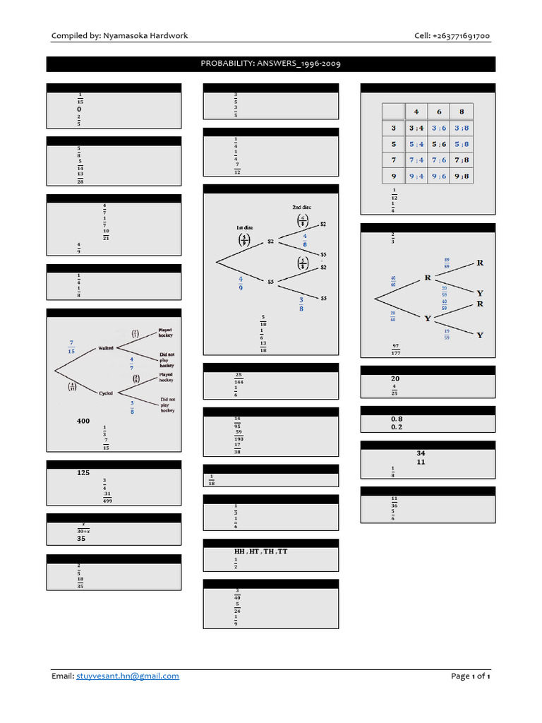 Probability Answers 1996-2009-1 | PDF