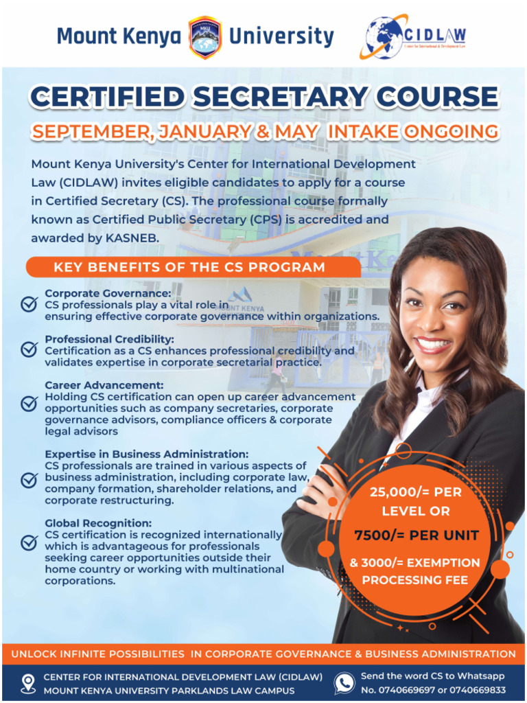 Mount Kenya University Certified Secretary Course | PDF