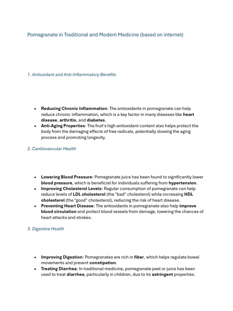 Pomegranate in Traditional and Modern Medicine | PDF | Cardiovascular ...