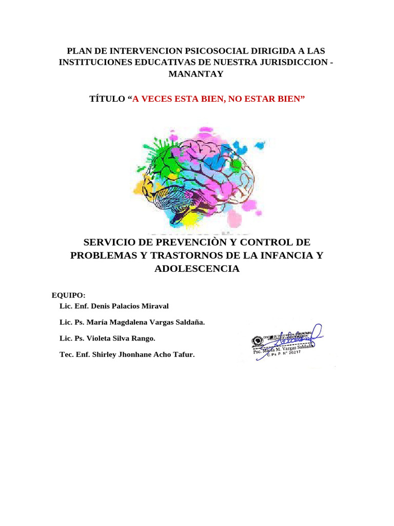 Plan de Intervencion Psicosocial - Ii - Ee | PDF | Salud mental | Las ...