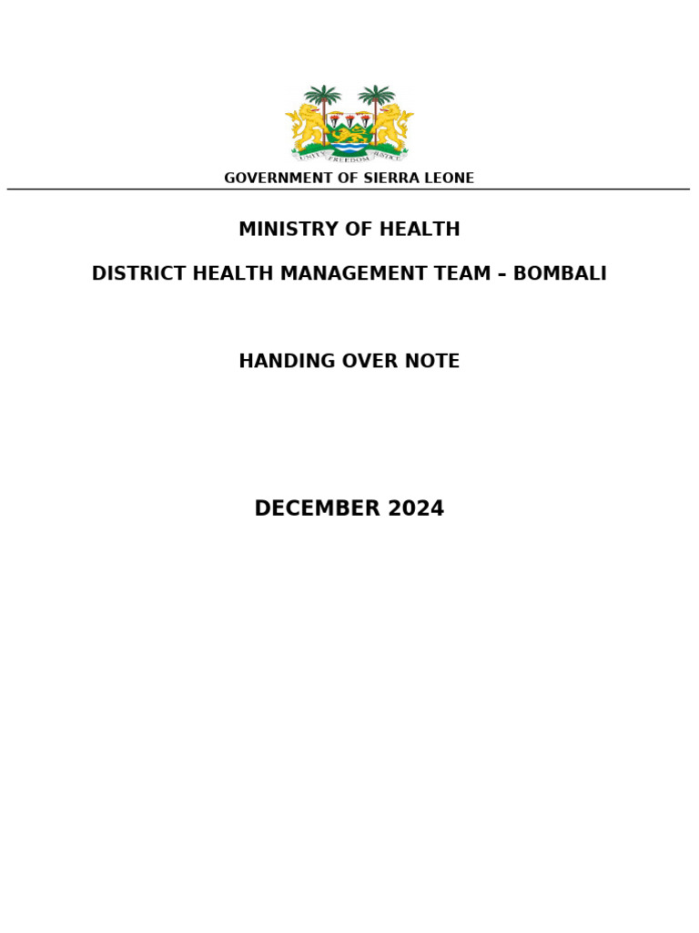 Nov Handing Over Note | PDF | Public Health | Health Sciences