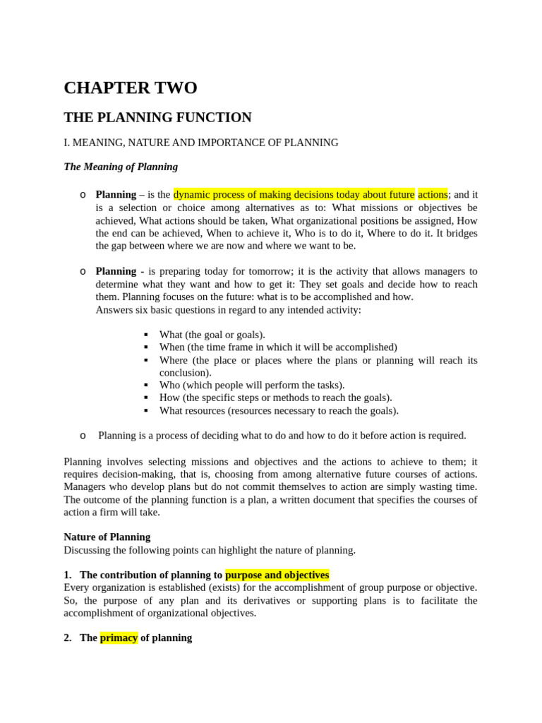 Importance and Nature of Planning | PDF | Goal | Goal Setting