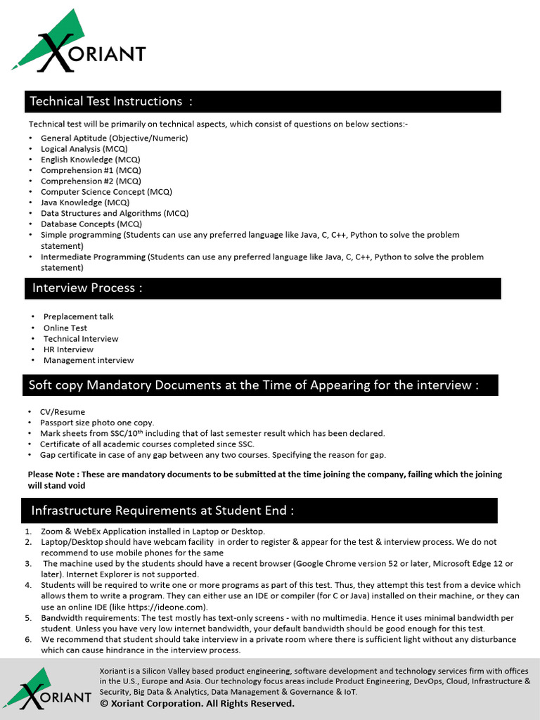 Xoriant Technical Test Guidelines | PDF | Internet | Multiple Choice