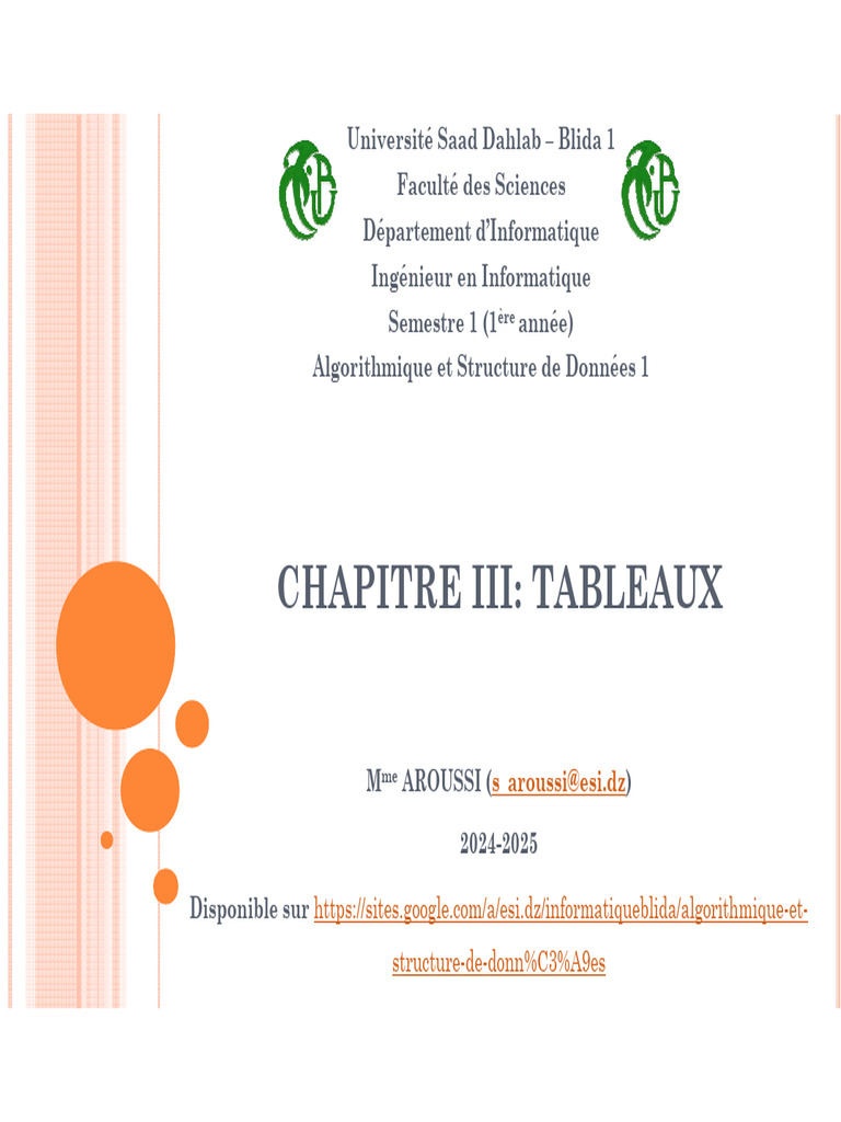 Introduction aux Tableaux en Informatique | PDF | Matrice ...
