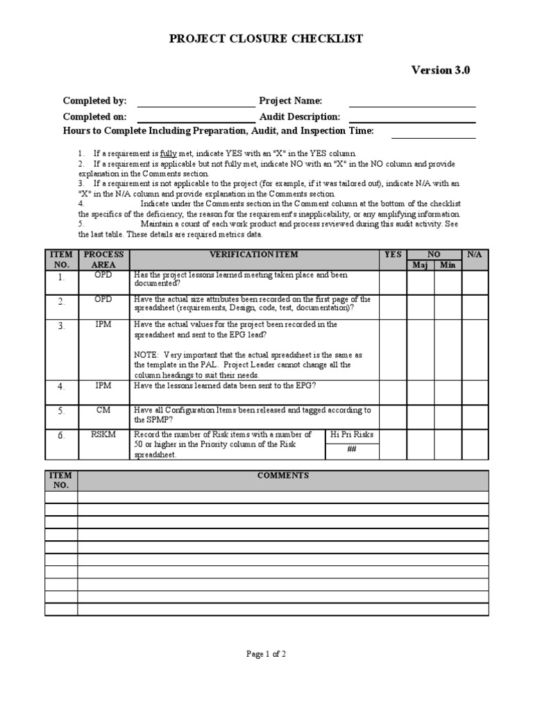 Project Closure Checklist Template | PDF