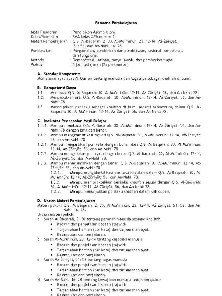 Rpp Kelas X Pai