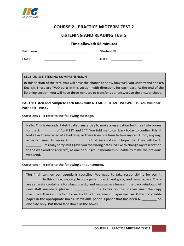 Course 2 Practice Midterm Test 2 | PDF | Menu