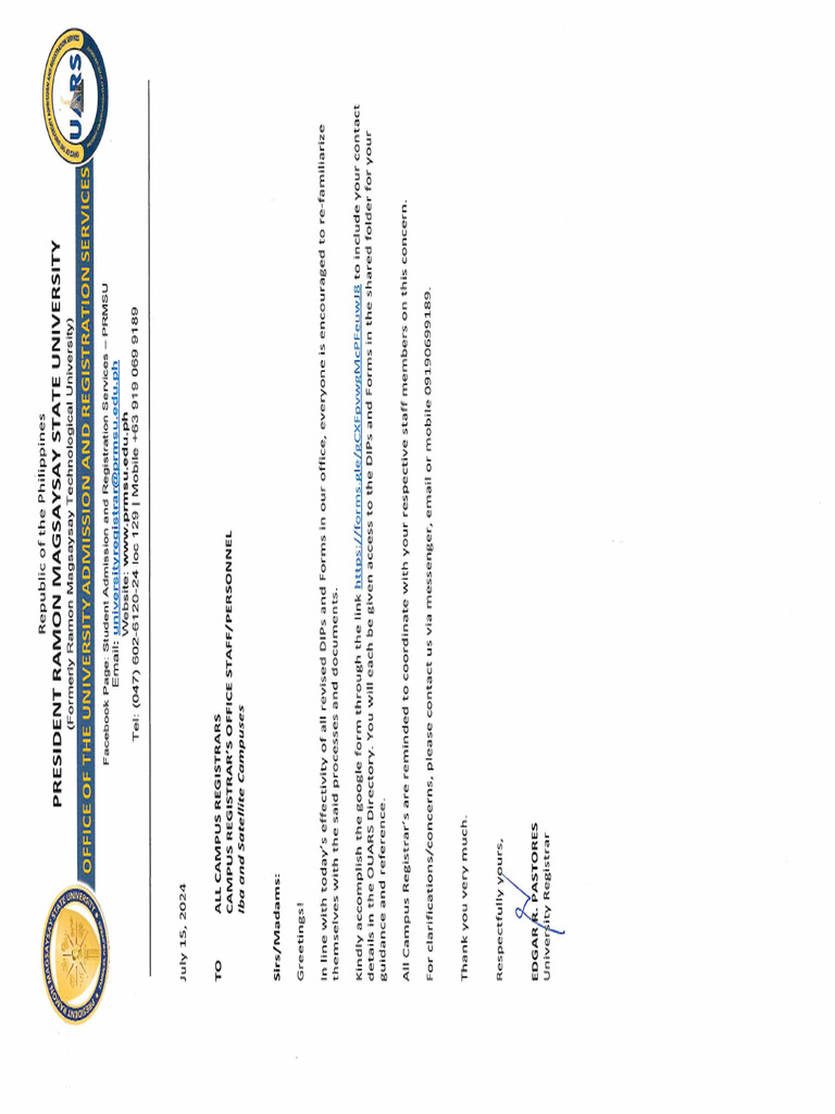OUARS-Letter-on-re-familiarization-with-DIPs-and-Forms | PDF