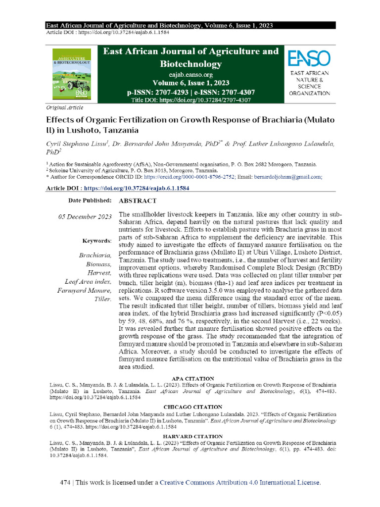 View of Effects of Organic Fertilization On Growth Response of ...
