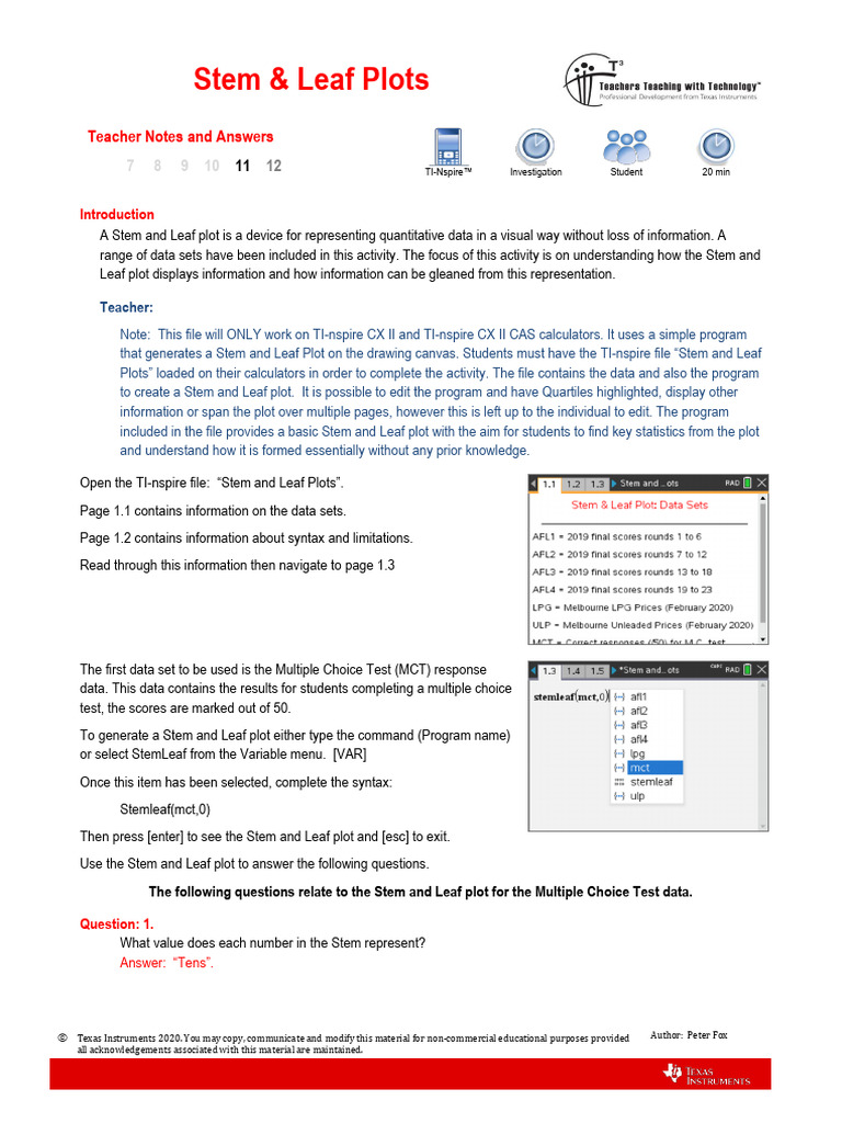 Stem and Leaf Plots Teacher | PDF