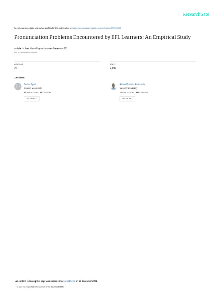 EFL Learners' Pronunciation Issues Study | PDF | English As A Second Or ...