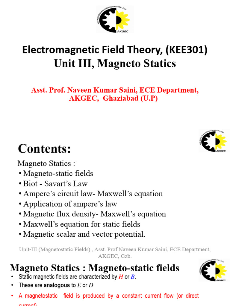 UNIT-3 EMFT_Updated.pptx | PDF | Maxwell's Equations | Magnetic Field