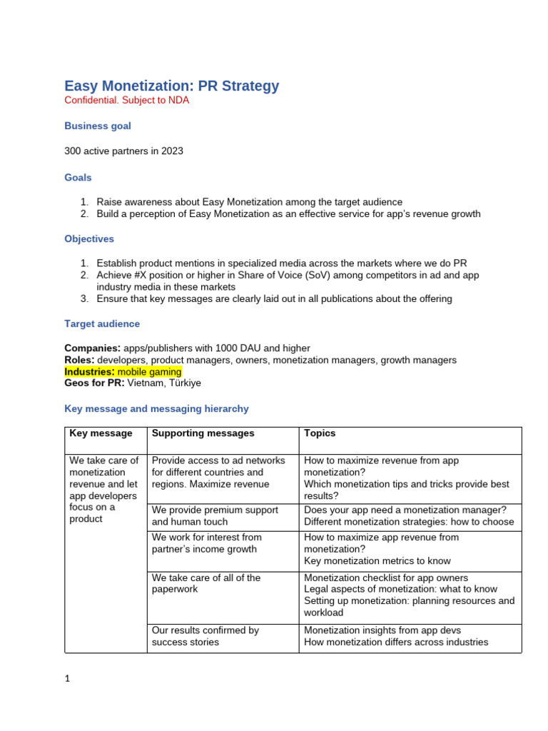 PR Strategy for Easy Monetization Growth | PDF | Digital Marketing ...