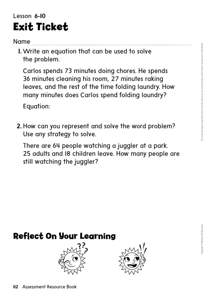 Exit Ticket - Solve Two-Step Problems Using Subtraction | PDF