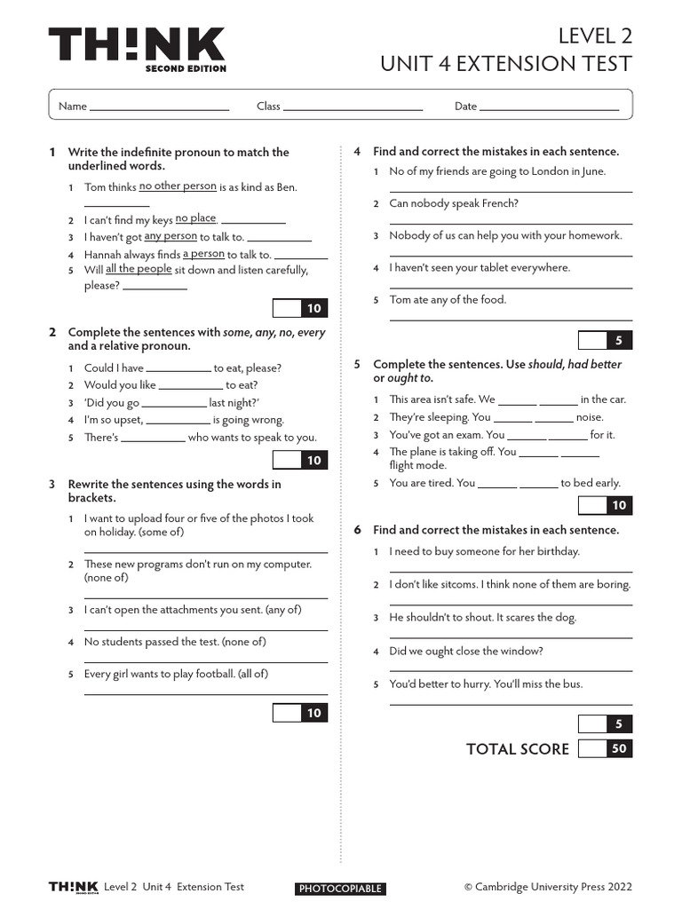 Level 2 Unit 4 Extension Test Guide | PDF | Linguistics