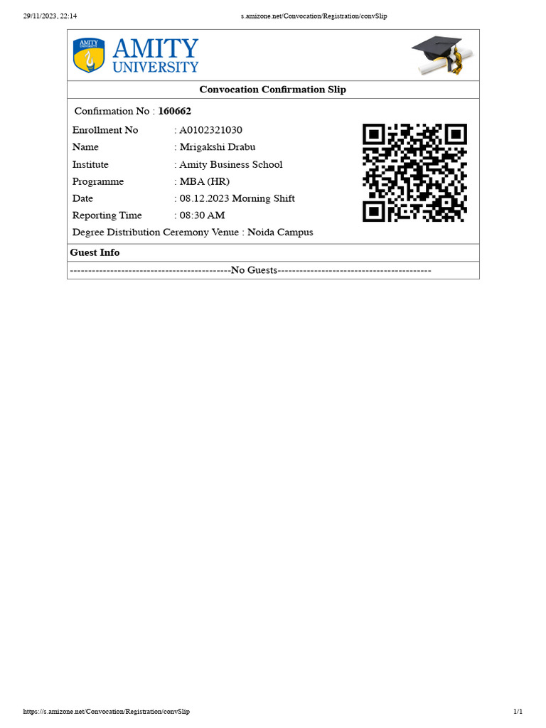 MBA Convocation Confirmation Slip | PDF